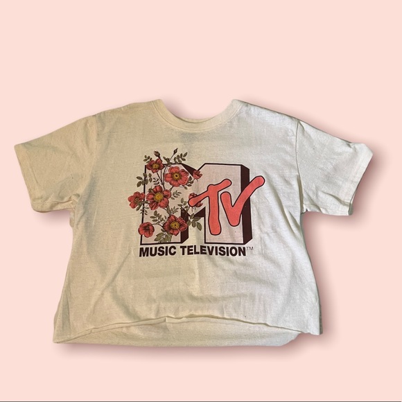 Woman MTV floral Print short sleeve Graphic T- Shirt - Ivory L - Picture 3 of 4